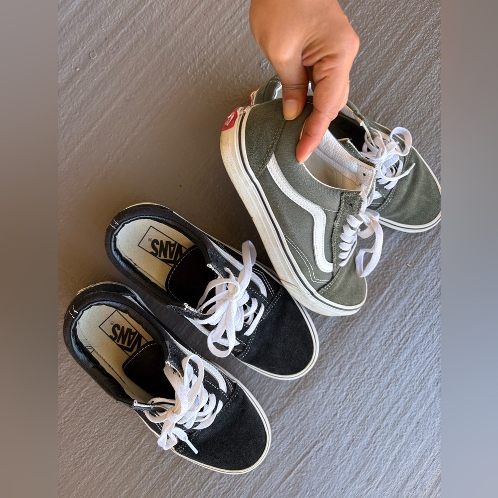 2 pairs of Vans Black and Olive Green Sneakers